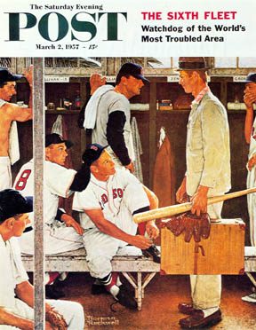 3 2 1957 Rockwell Norman Baseball Locker Room Rookie