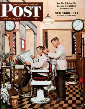 SEP460126.jpg 1/26/194 6 Dohanos, Stevan --- Barber Getting Haircut - Image 1