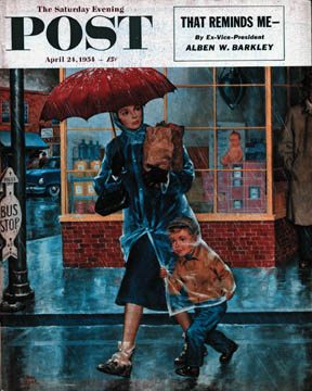 SEP540424.jpg 4/24/195 4 Sewell, Amos --- Leaving Grocery in Rain - Image 1